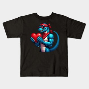 Valentines Day T Rex Dino Love - Heartwarming T-Rex with Bandana Tee Toddler Boys Kids T-Shirt Kids T-Shirt